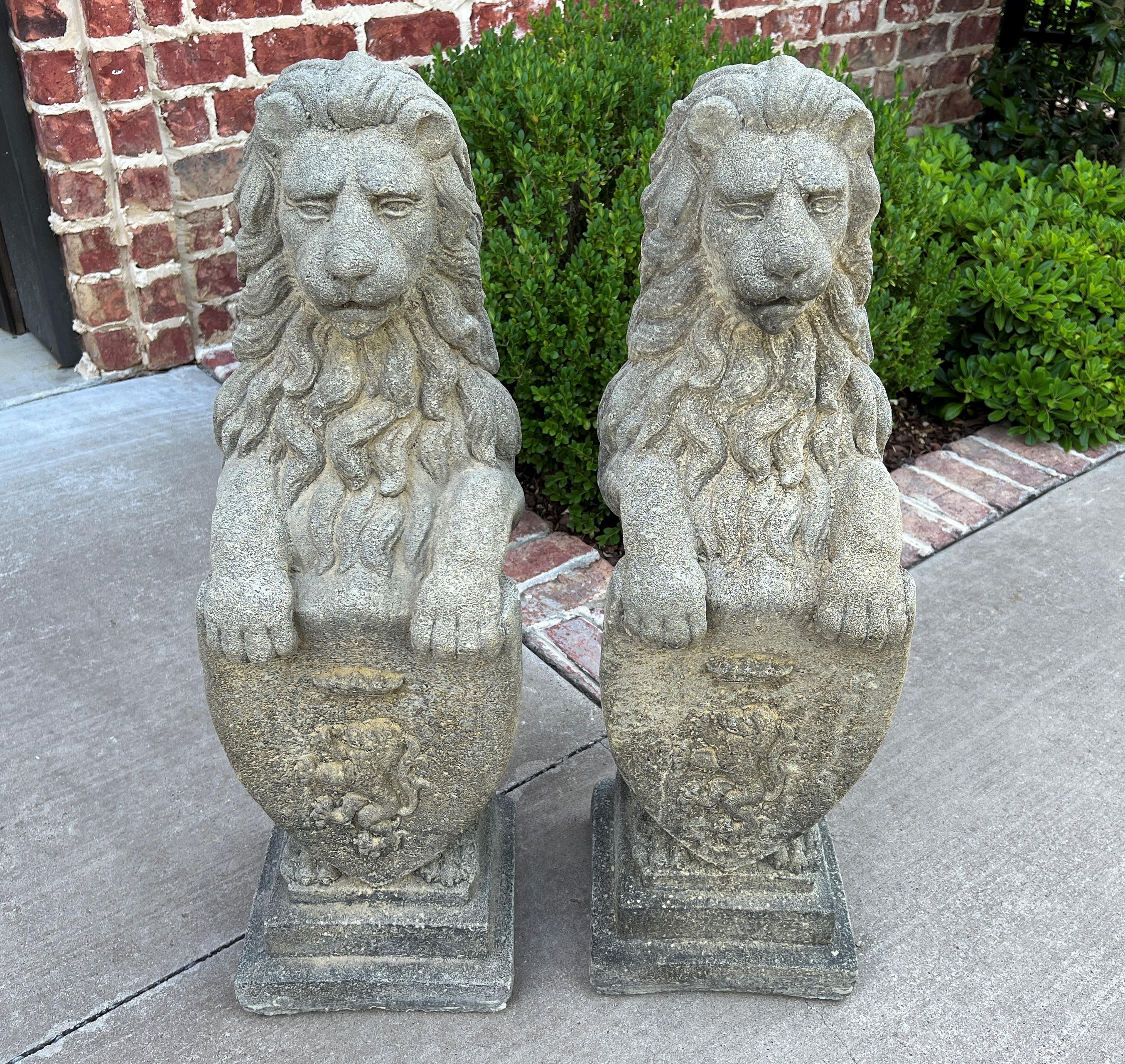 Vintage English Statues Garden Figures Lions Shield Cast Stone Pair #2 12