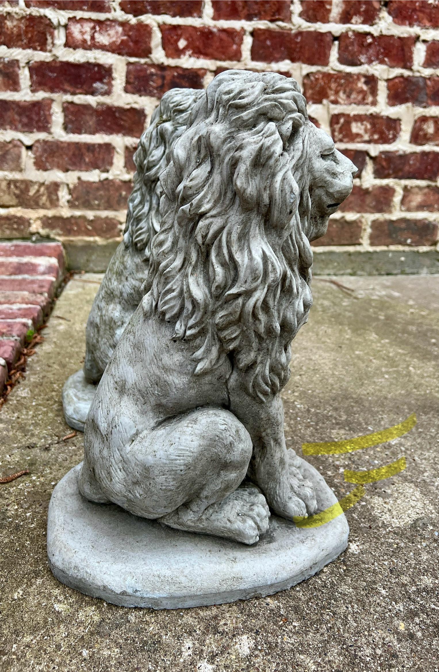 Vintage English Statues LIONS PAIR Garden Figures Cast Stone Yard Decor 16