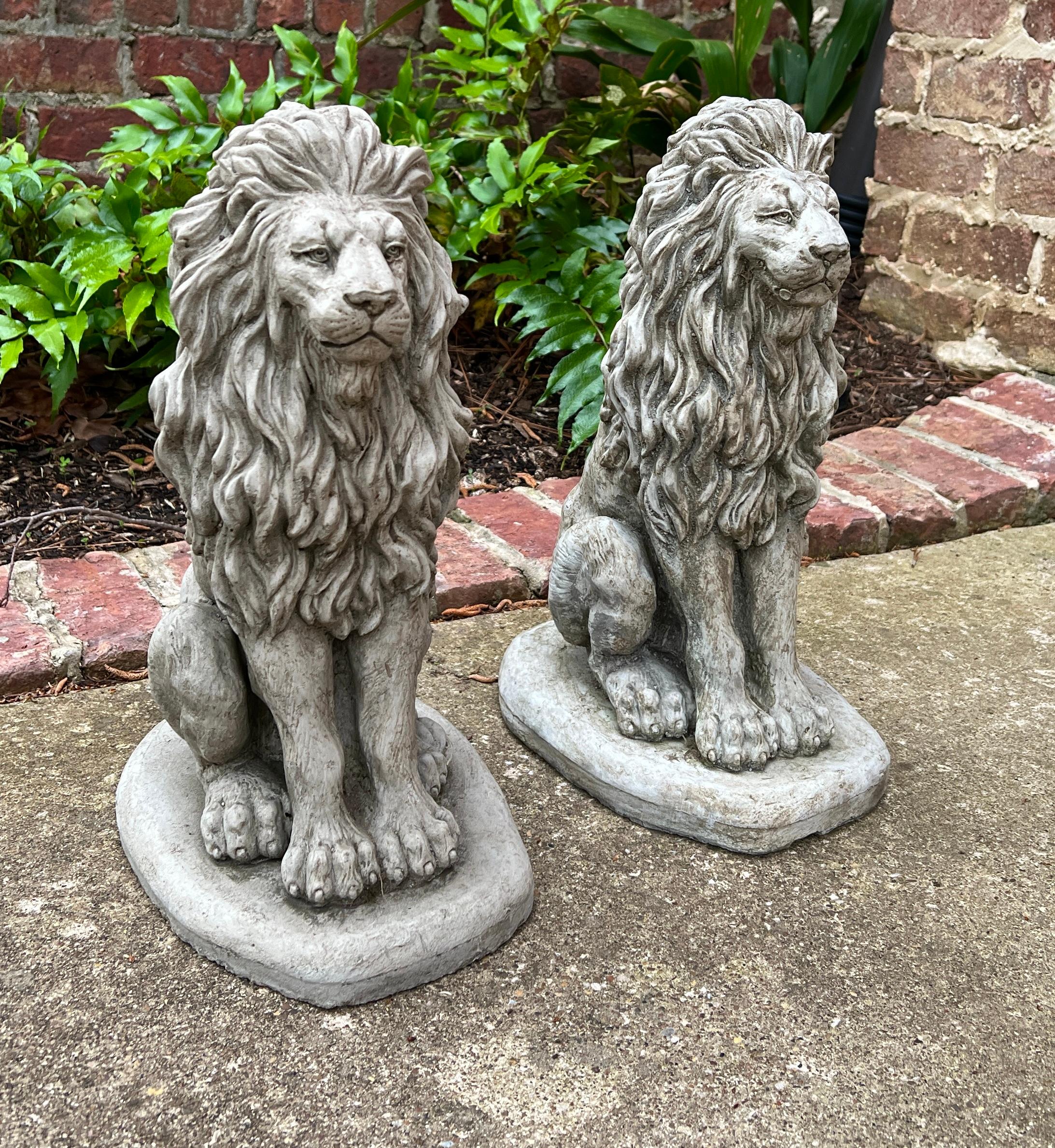 Vintage English Statues LIONS PAIR Garden Figures Cast Stone Yard Decor 16