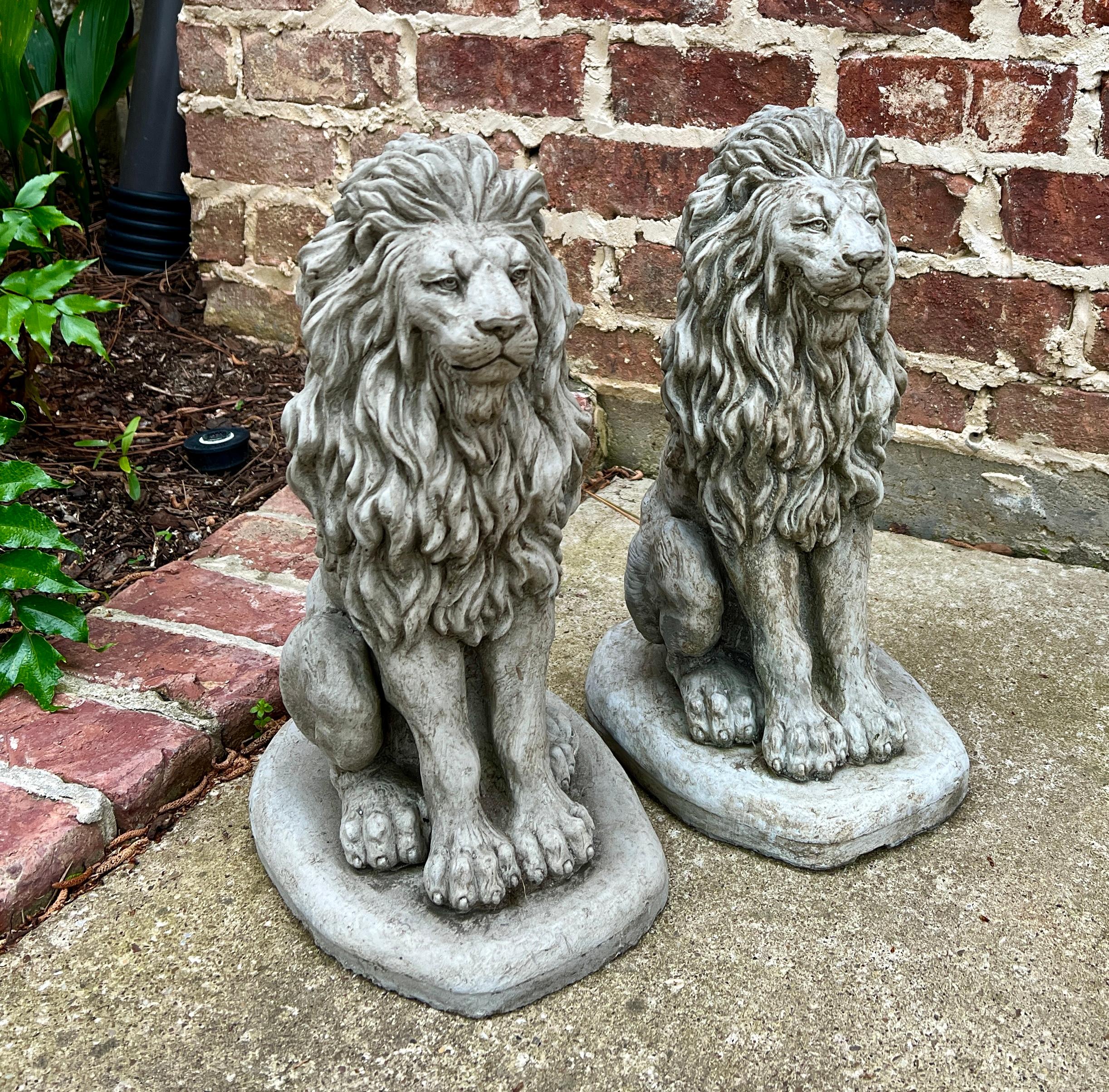 Victorian Vintage English Statues LIONS PAIR Garden Figures Cast Stone Yard Decor 16