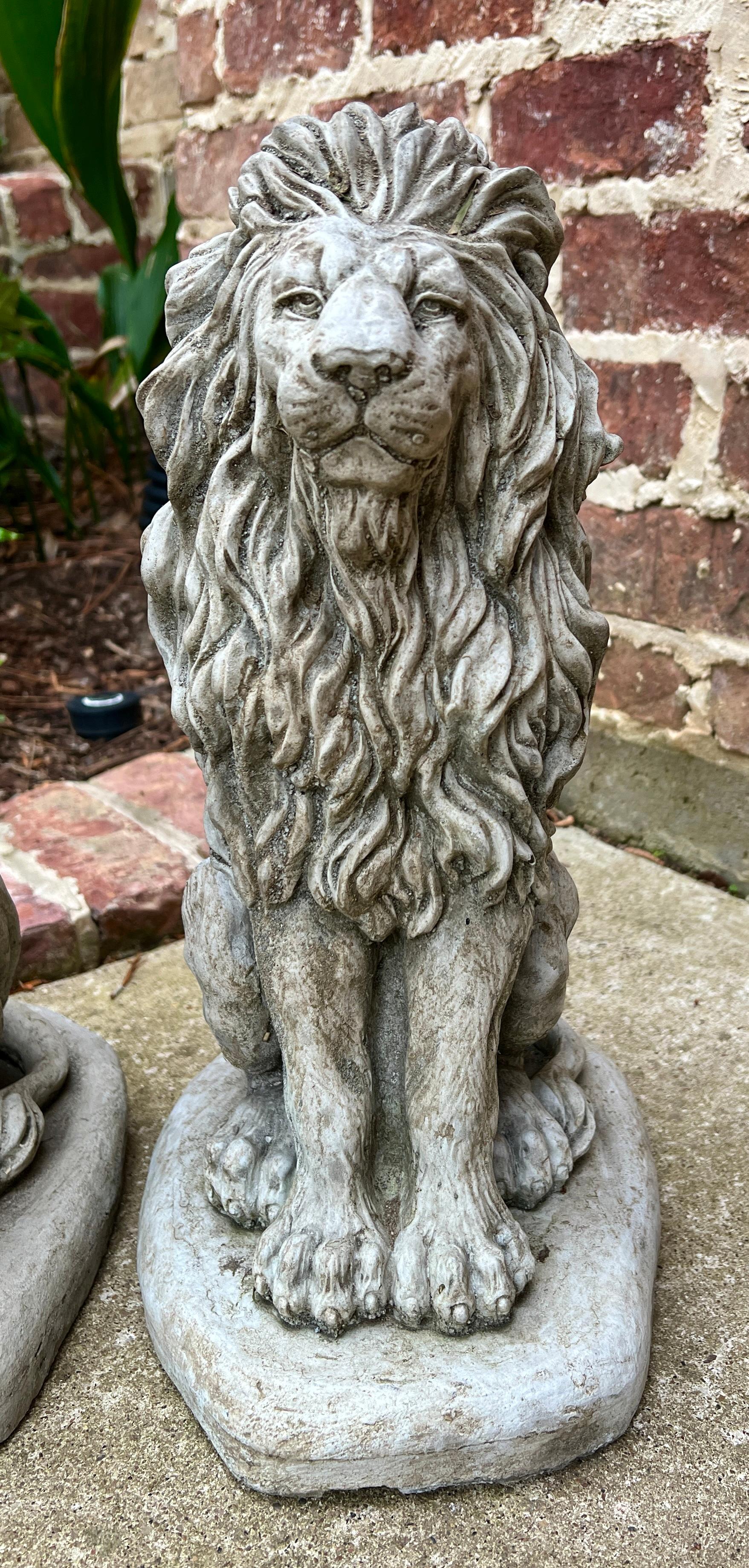 20th Century Vintage English Statues LIONS PAIR Garden Figures Cast Stone Yard Decor 16