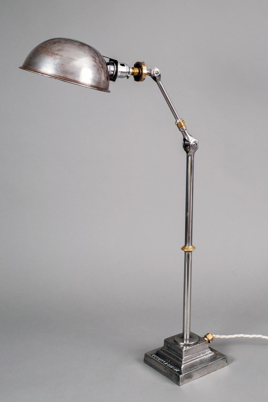 Industrial Vintage English Steel Work Desk Lamp For Sale