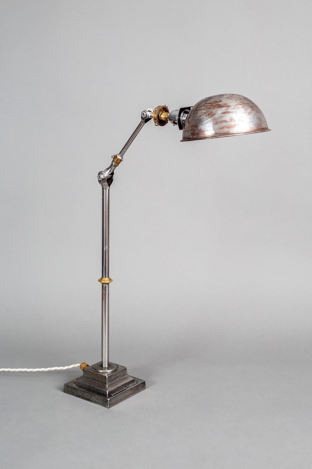 Early 20th Century Vintage English Steel Work Desk Lamp For Sale