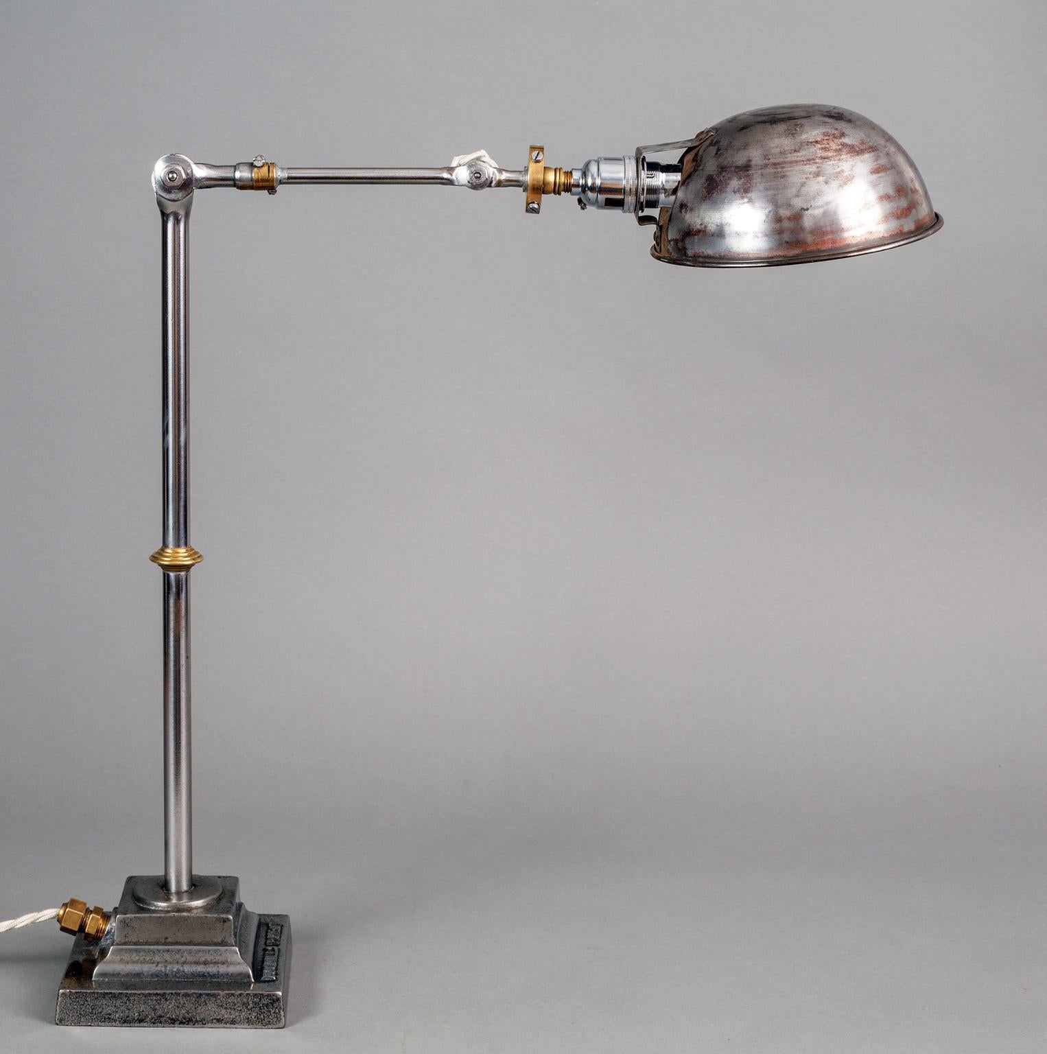 Vintage English Steel Work Desk Lamp For Sale 1