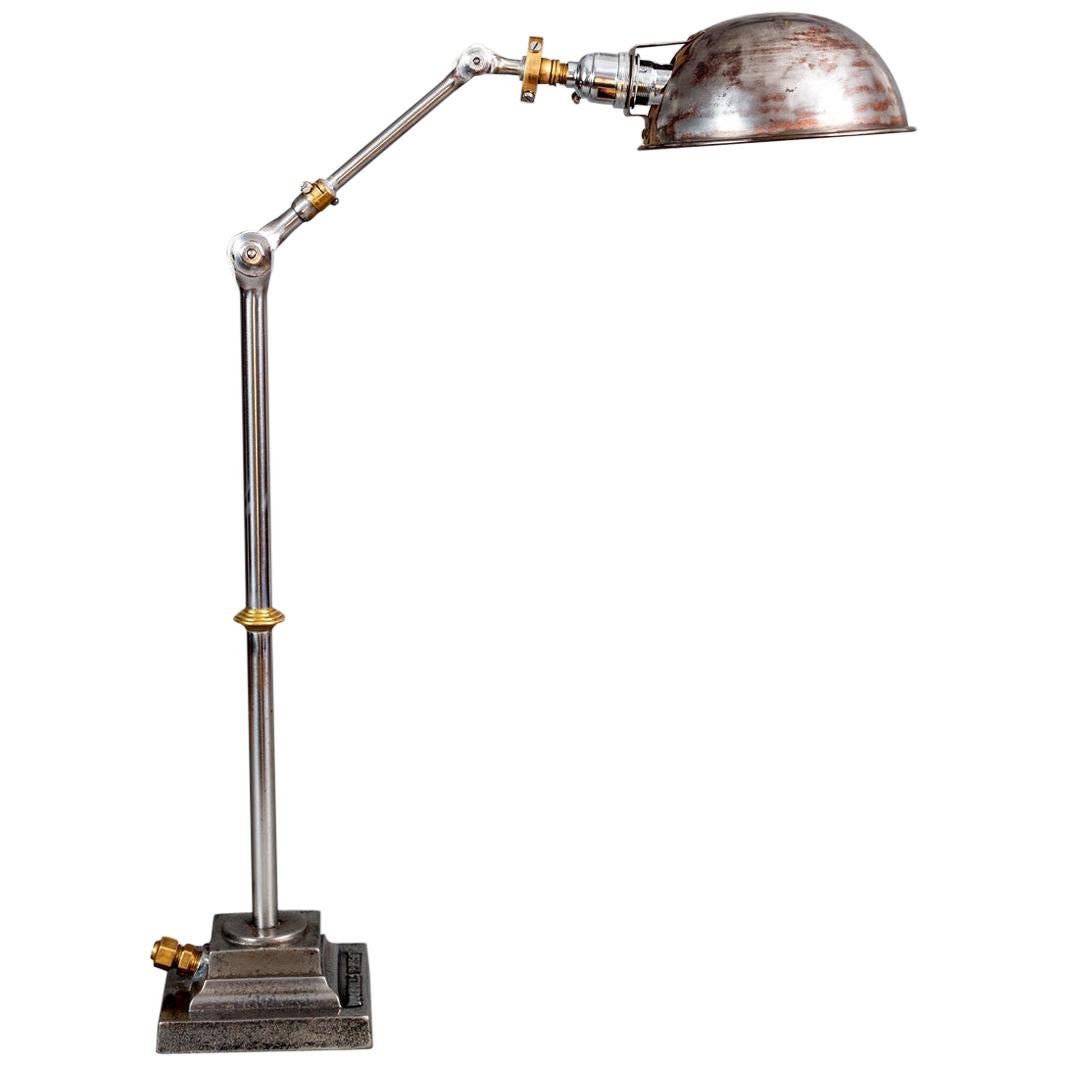 Vintage English Steel Work Desk Lamp For Sale