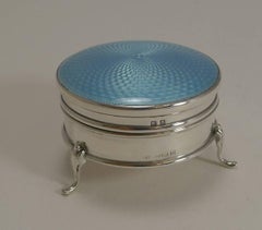Vintage English Sterling Silver and Guilloche Enamel Jewelry Box