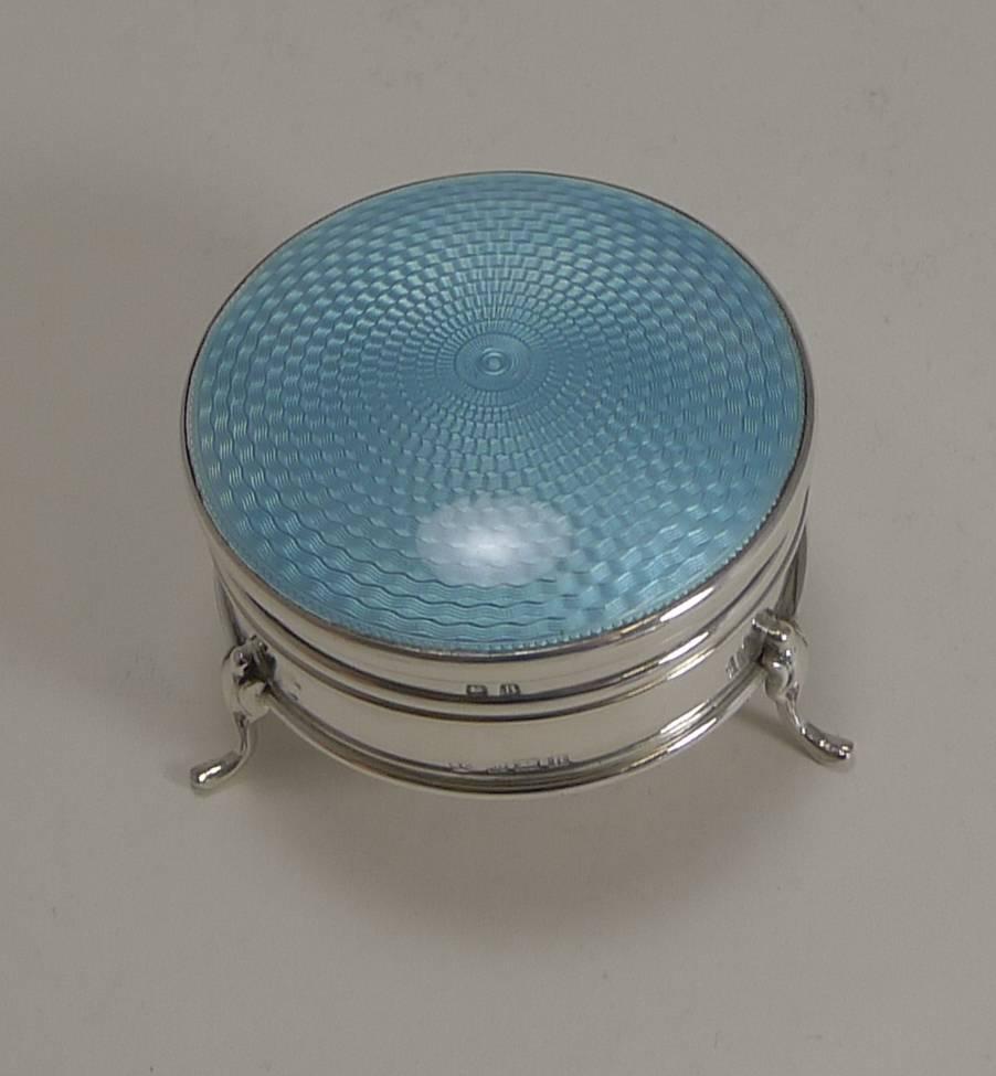 Art Deco Vintage English Sterling Silver and Guilloche Enamel Jewelry Box