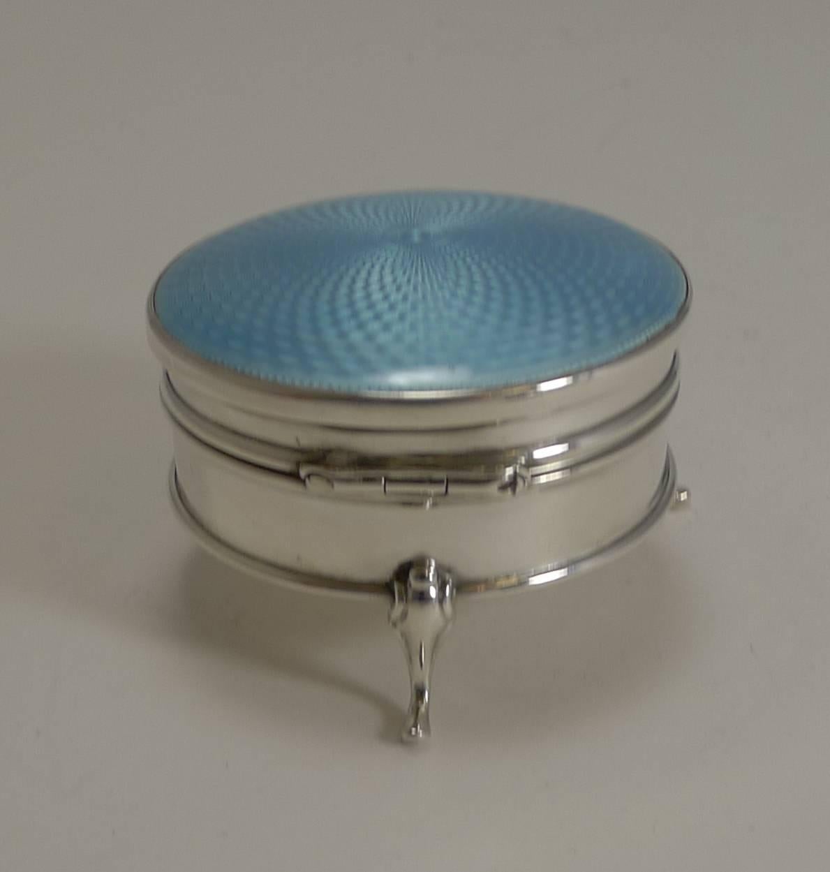 Early 20th Century Vintage English Sterling Silver and Guilloche Enamel Jewelry Box