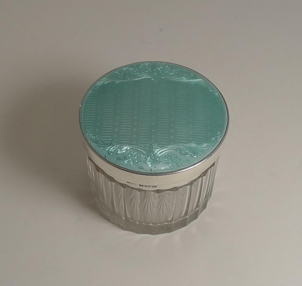 Vintage English Sterling Silver and Guilloche Enamel Lidded Box In Good Condition In Bath, GB