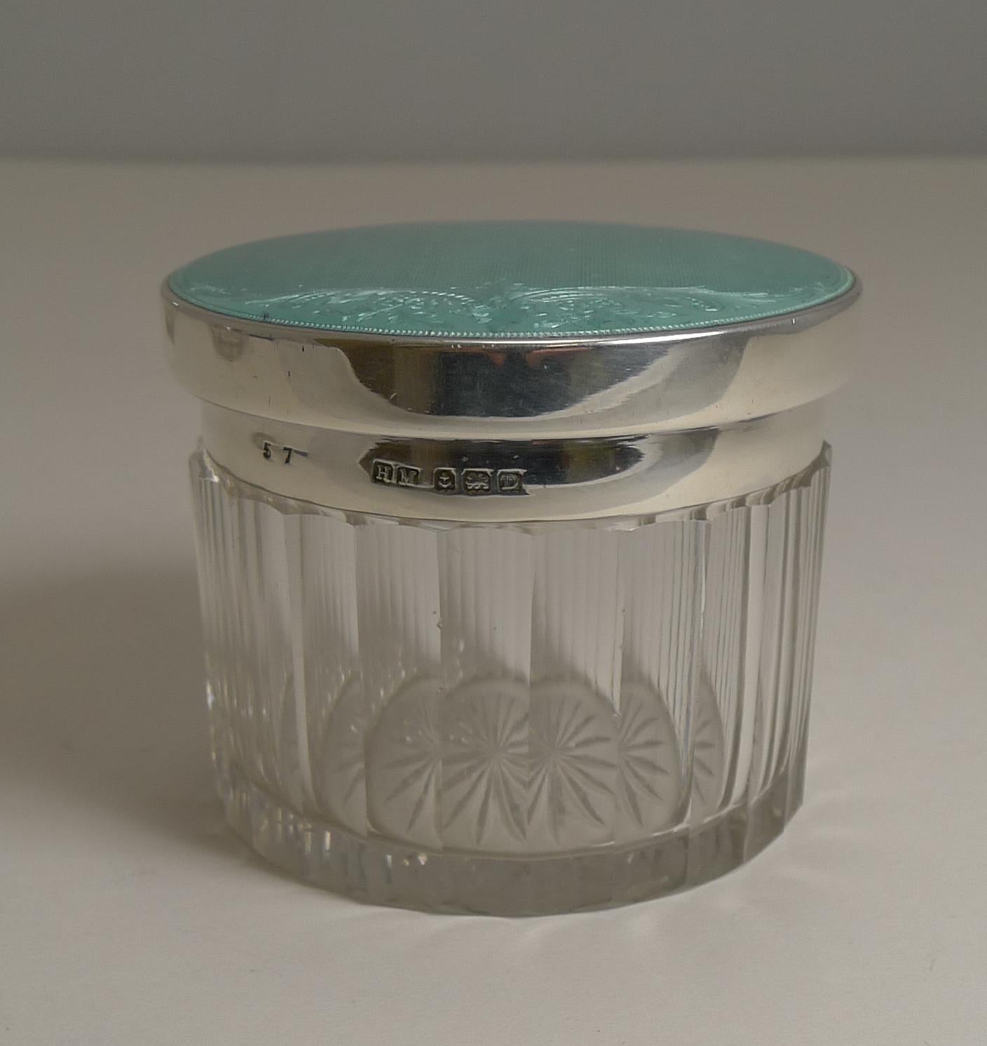 Early 20th Century Vintage English Sterling Silver and Guilloche Enamel Lidded Box