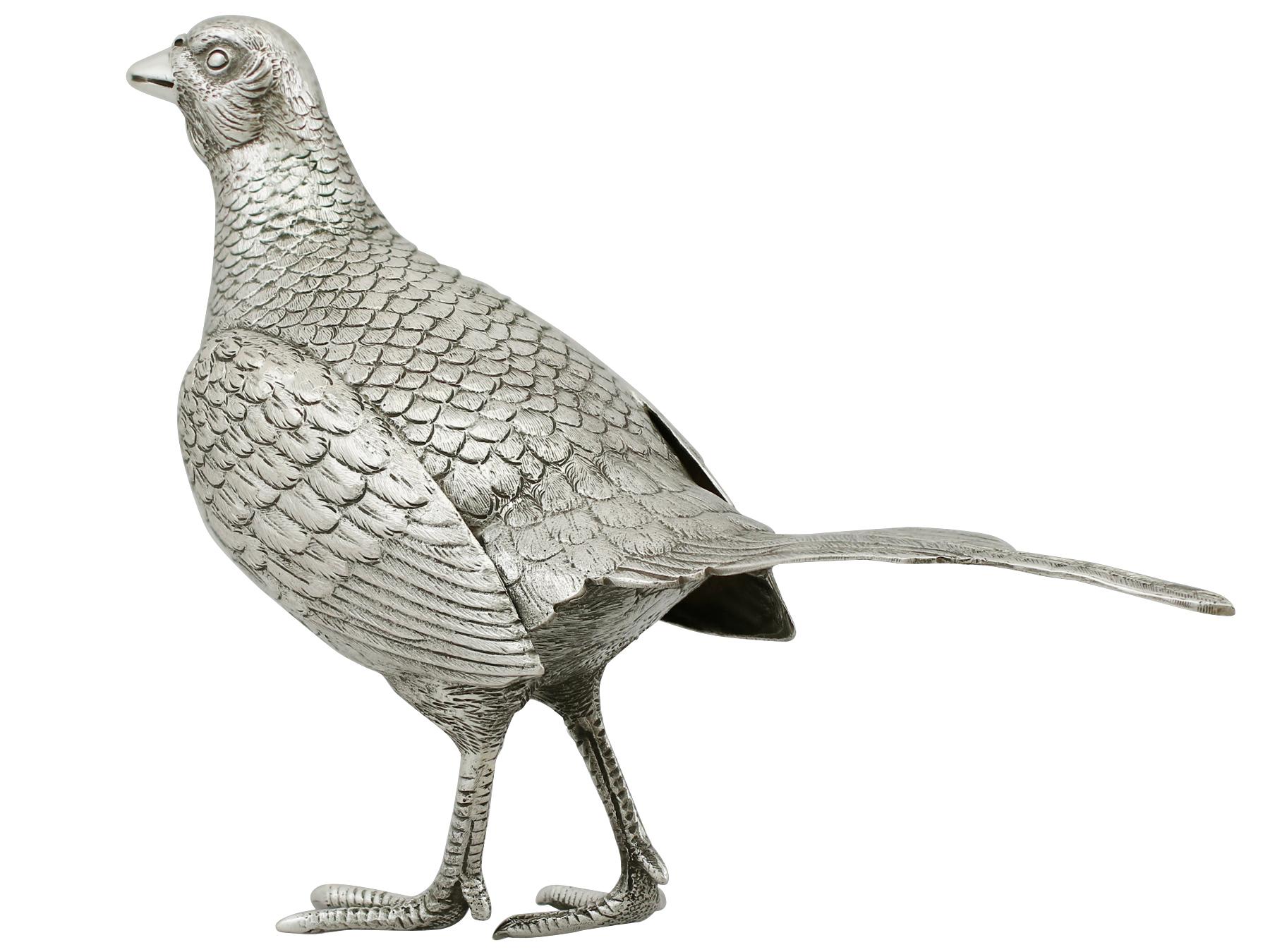 Mid-20th Century Vintage English Sterling Silver Table Pheasants