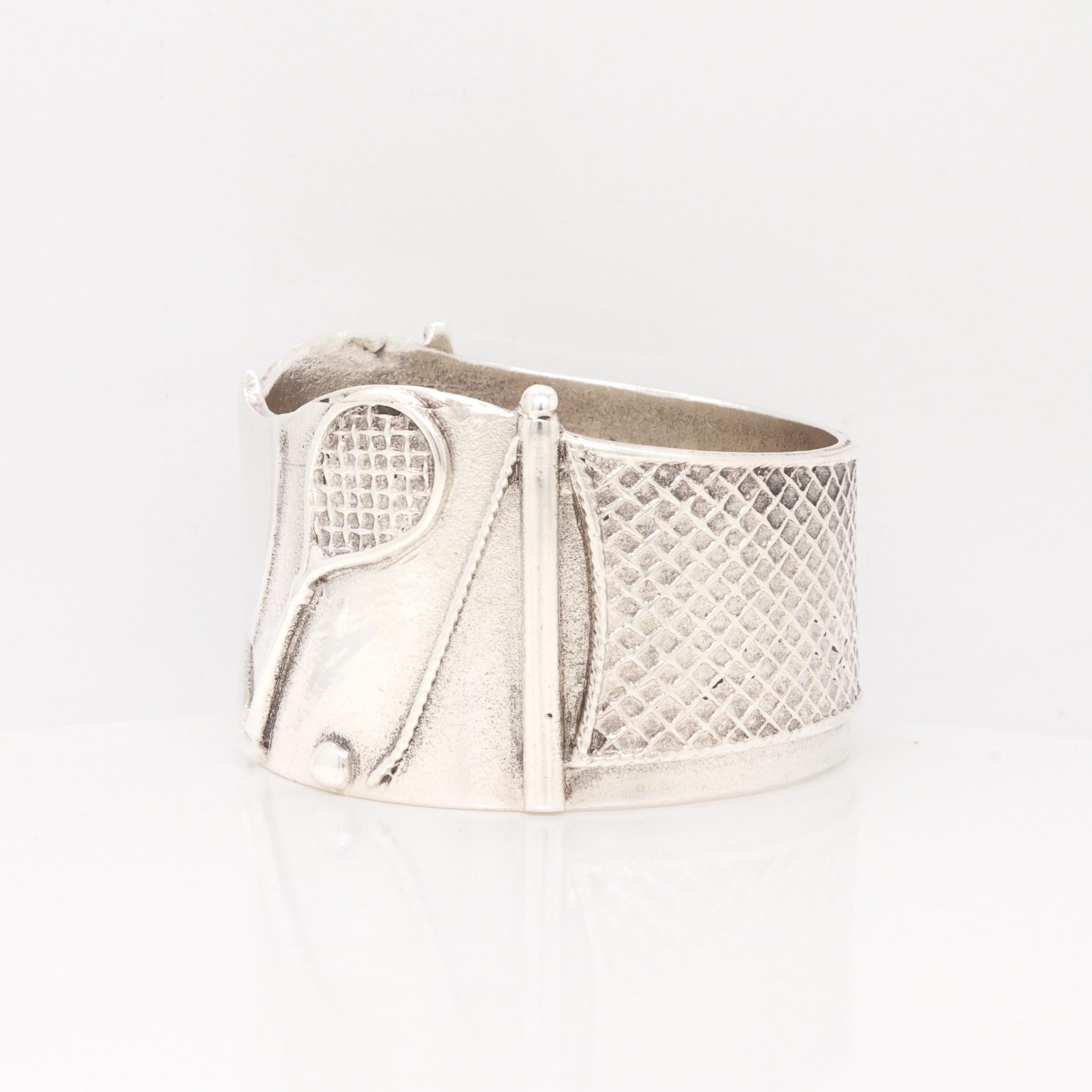 Vintage English Sterling Silver Tennis-Thema Figural Serviettenring (21. Jahrhundert und zeitgenössisch) im Angebot
