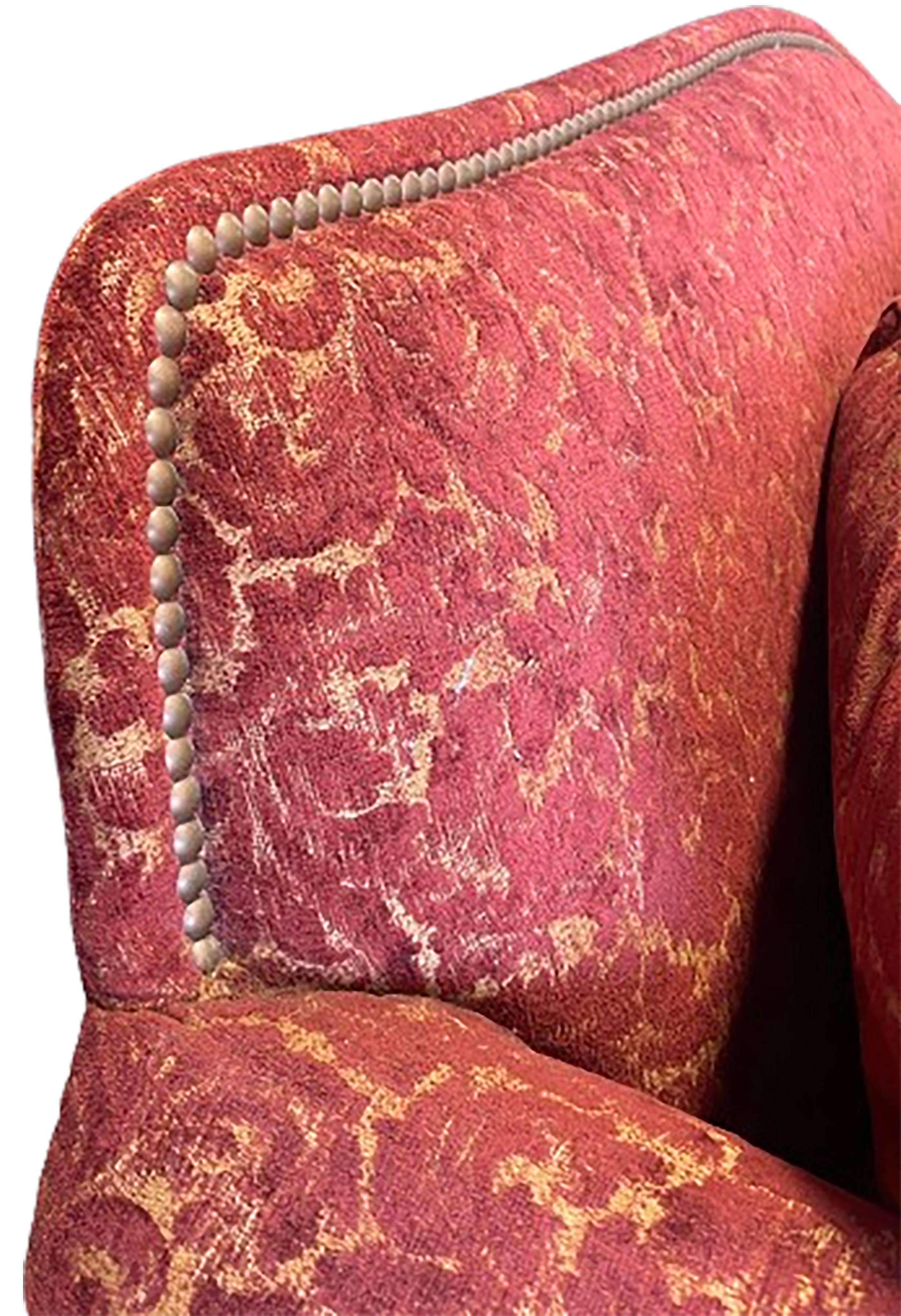 Unknown Vintage English Style Loveseat with Crimson and Cream Chenille  For Sale
