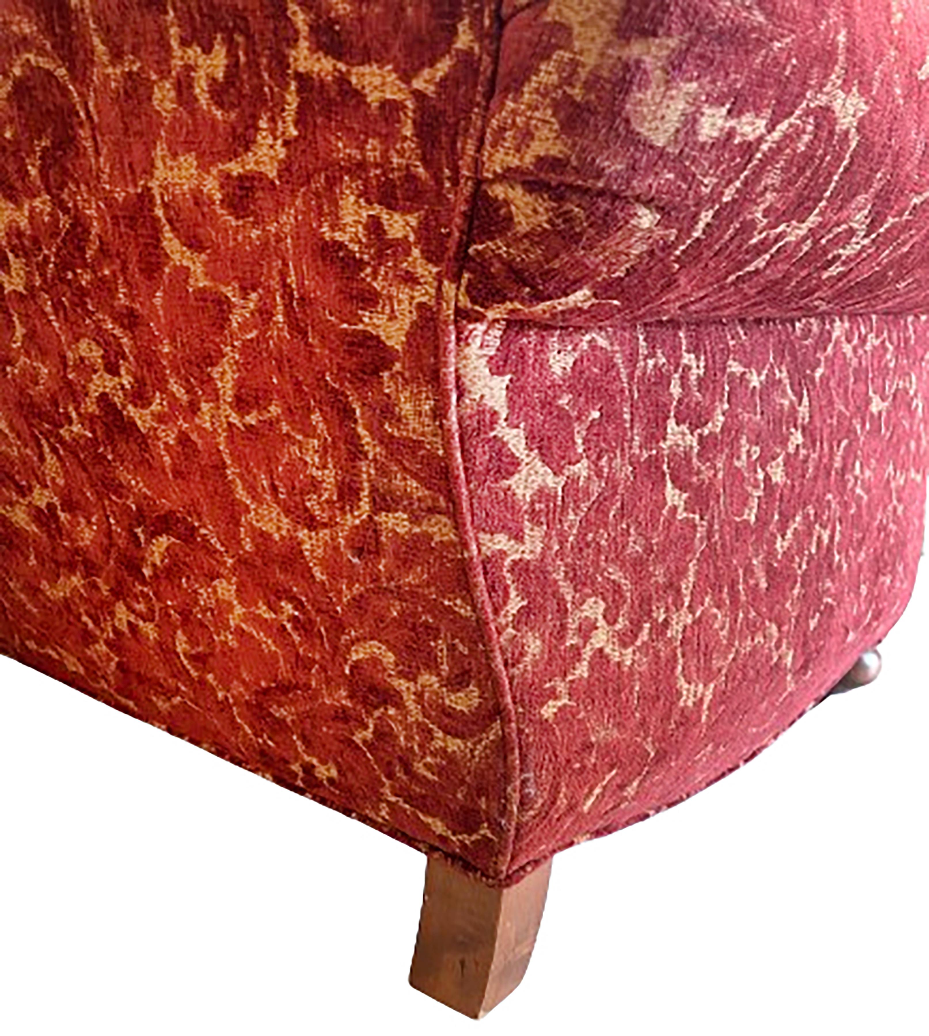 20th Century Vintage English Style Loveseat with Crimson and Cream Chenille  For Sale