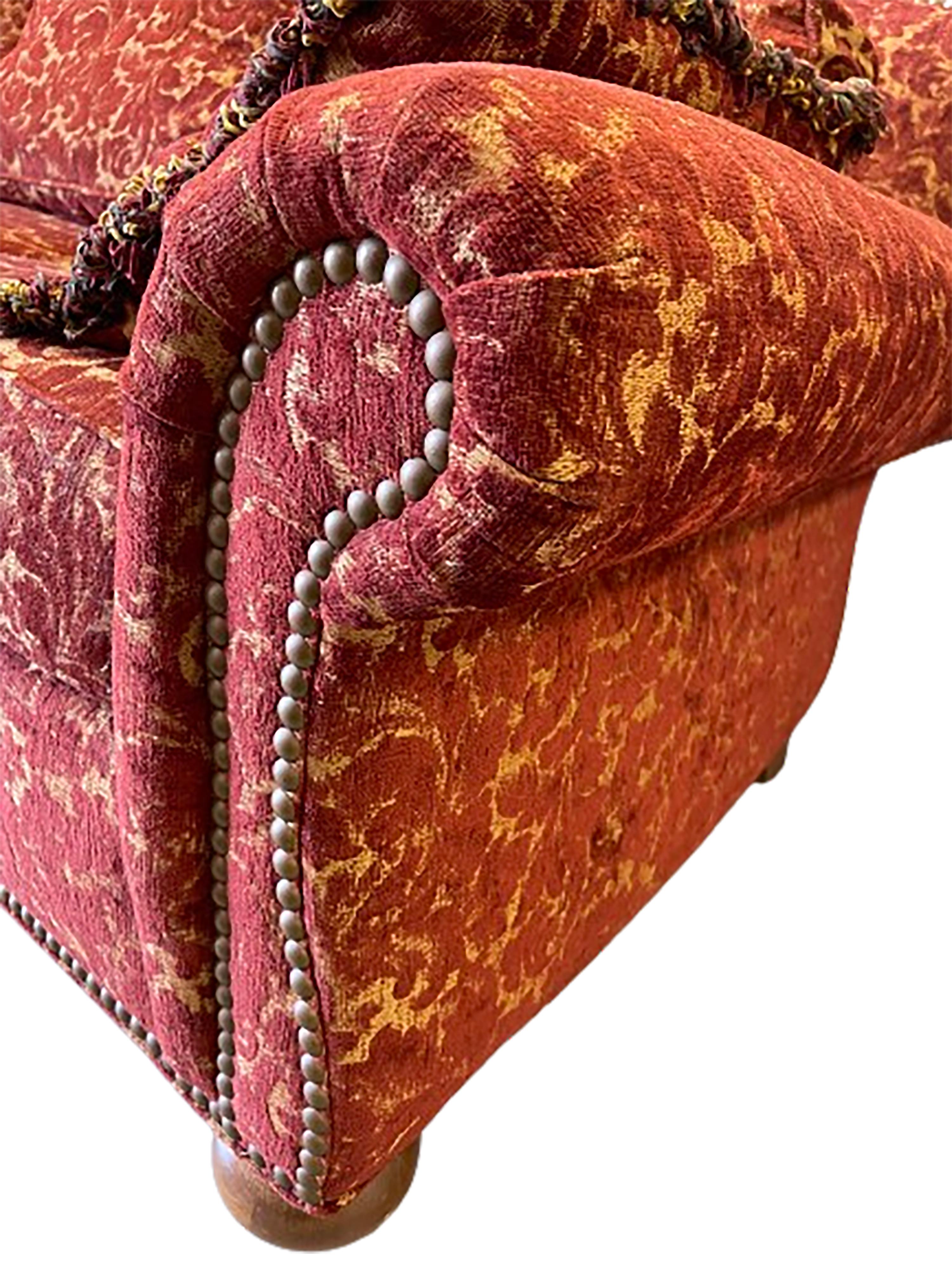 Vintage English Style Loveseat with Crimson and Cream Chenille  For Sale 2