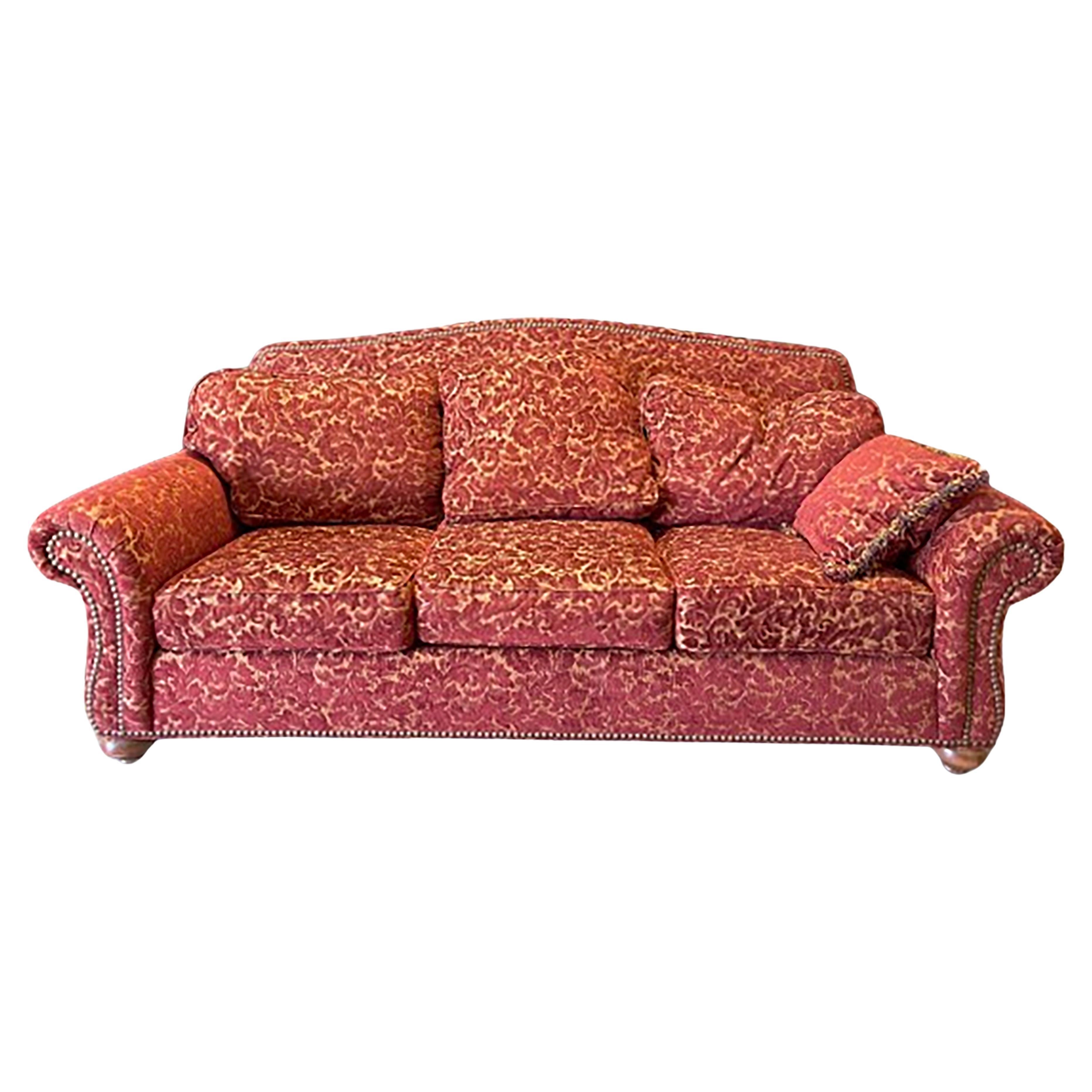 Vintage English Style Loveseat with Crimson and Cream Chenille  For Sale