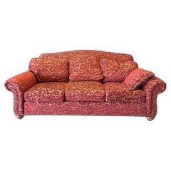 Vintage English Style Loveseat with Crimson and Cream Chenille 