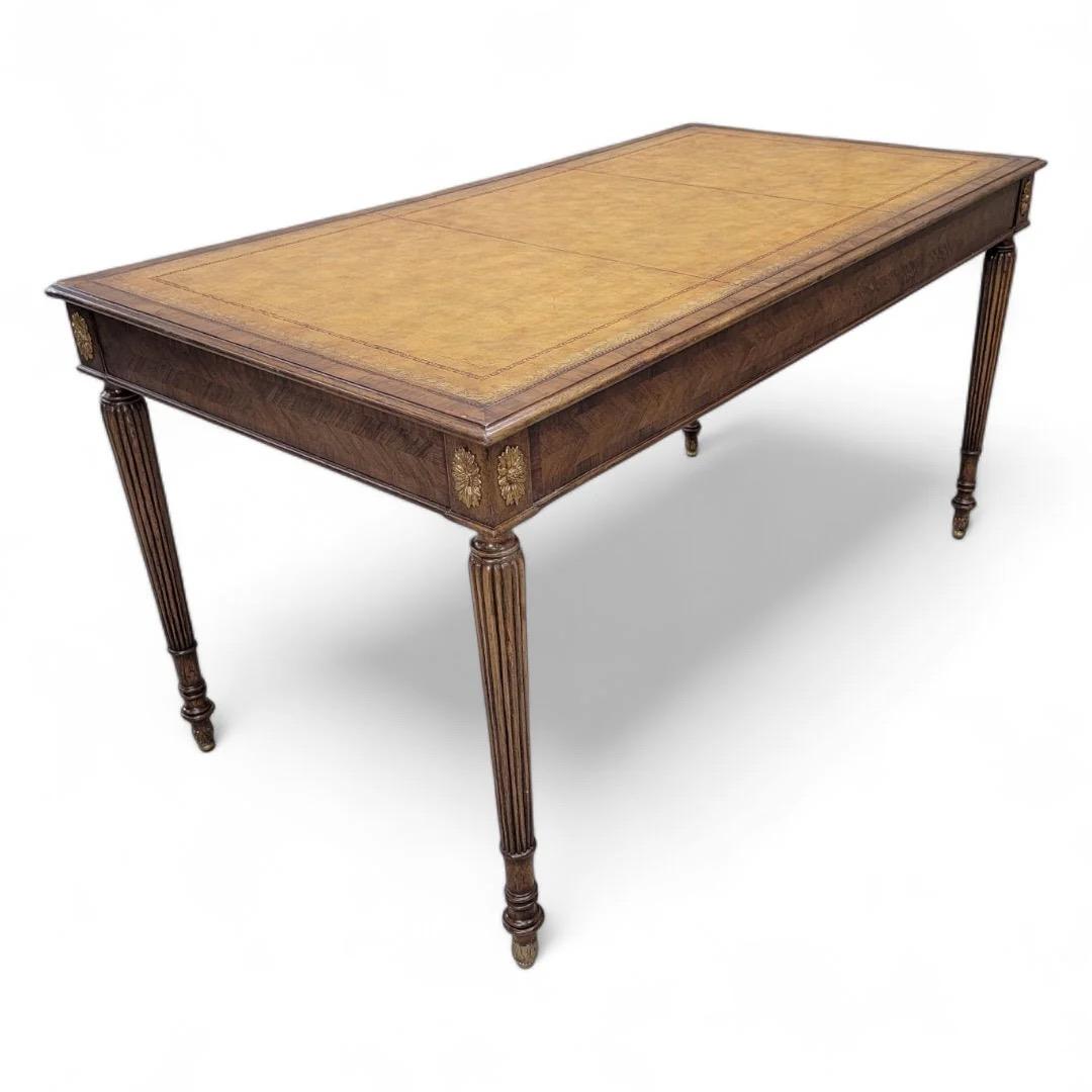Unknown Vintage English Style Mahogany Tooled Leather Top Writing Desk By Maitland Smith
