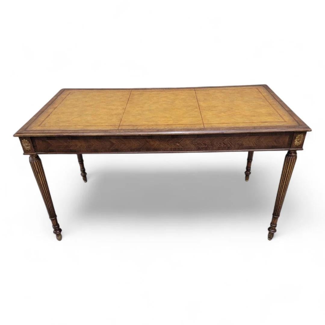 Vintage English Style Mahogany Tooled Leather Top Writing Desk By Maitland Smith In Good Condition In Chicago, IL