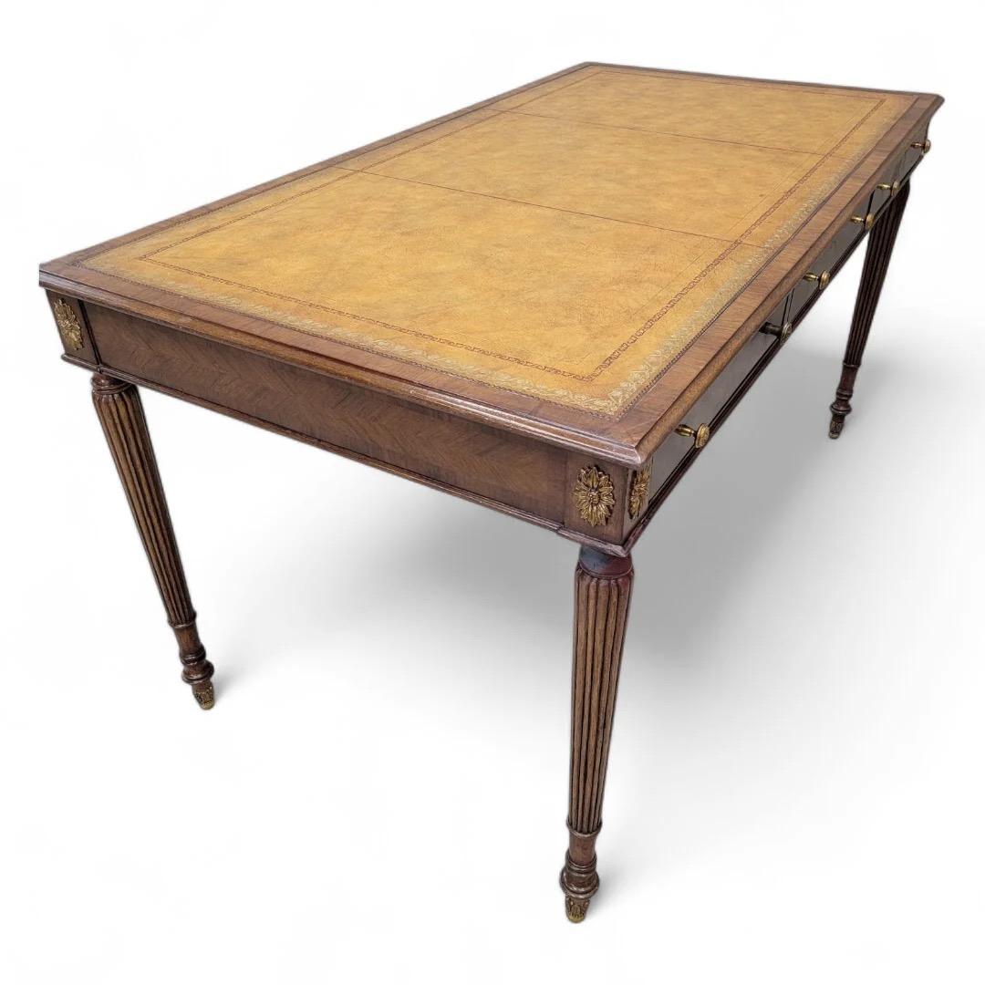 Vintage English Style Mahogany Tooled Leather Top Writing Desk By Maitland Smith 1