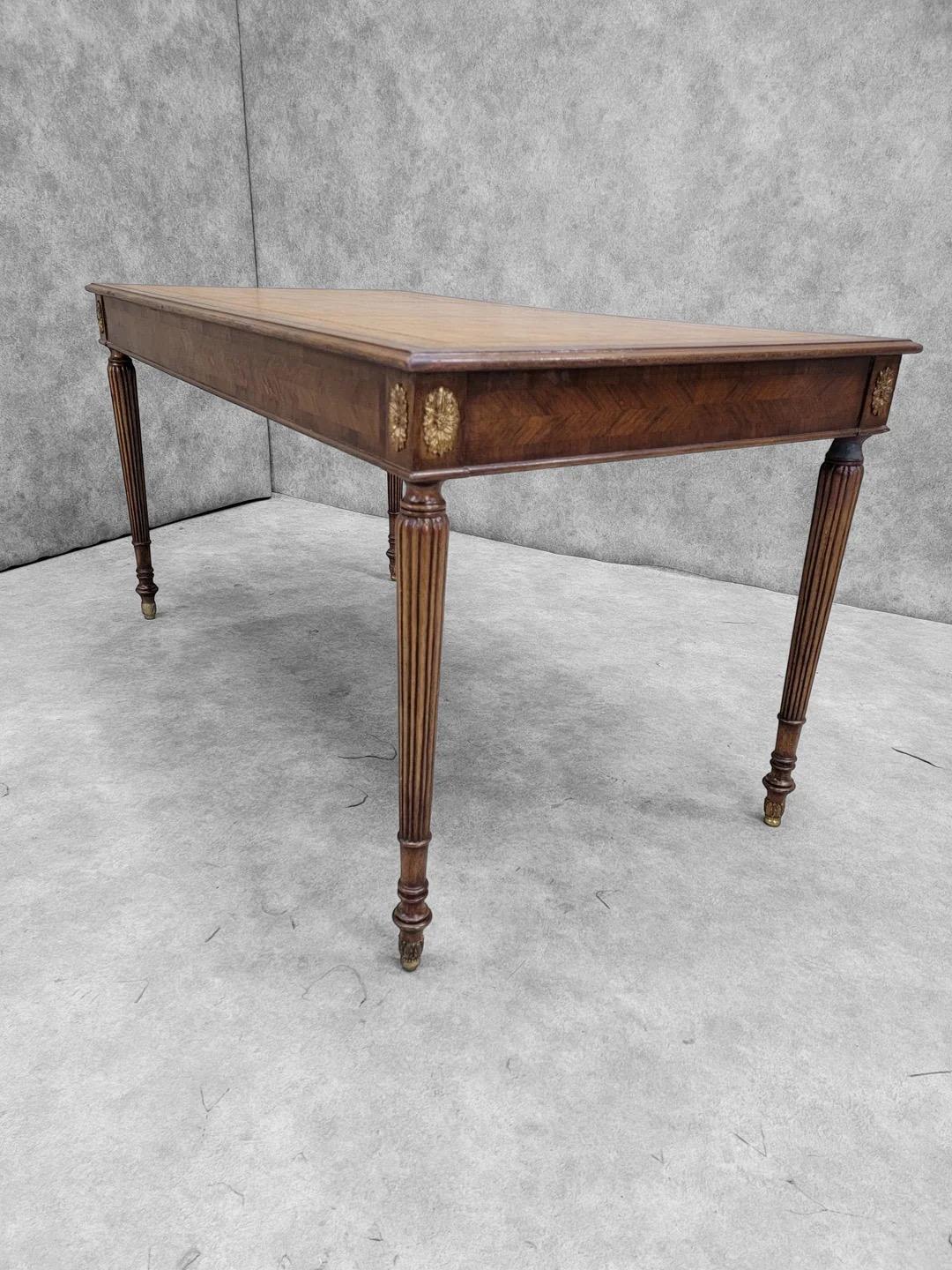 Vintage English Style Mahogany Tooled Leather Top Writing Desk By Maitland Smith 2