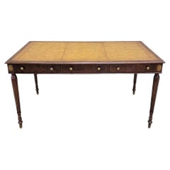 Vintage English Style Mahogany Tooled Leather Top Writing Desk By Maitland Smith