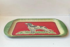 Plateau Kitsch en fer blanc avec Springer Spaniel, 1950s