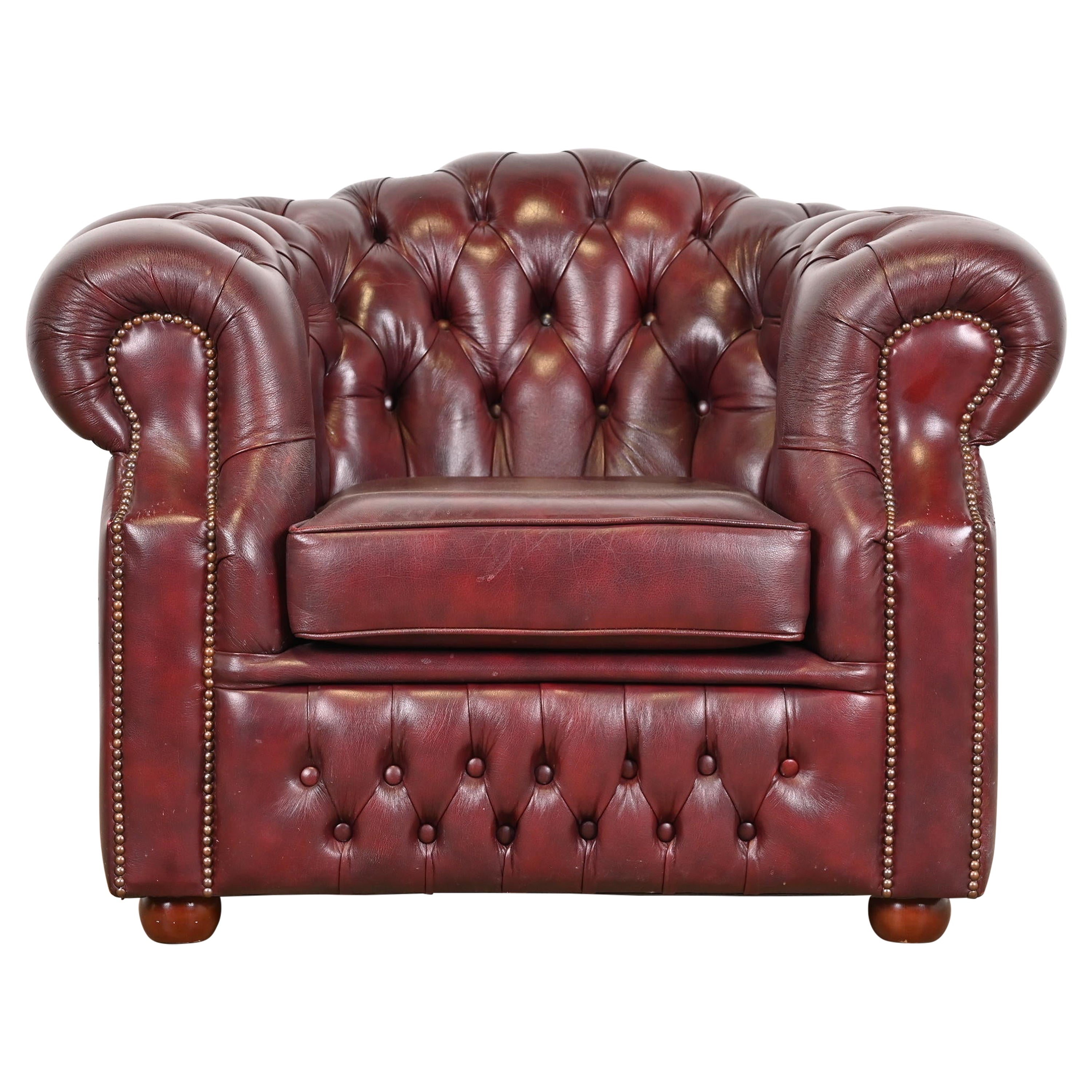 Vintage English Tufted Oxblood Leather Chesterfield Club Chair