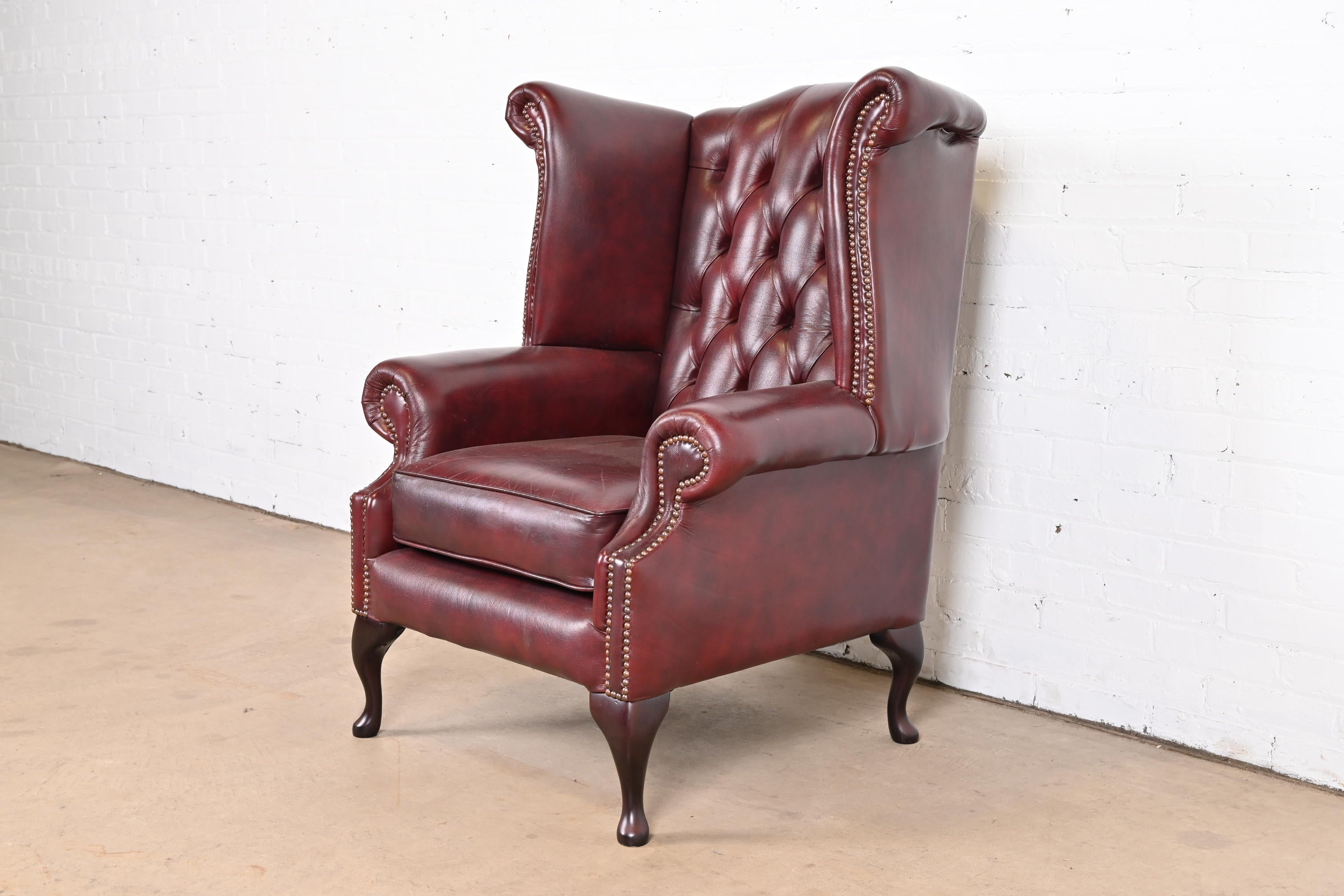 chesterfield wingback red oxblood leather armchair