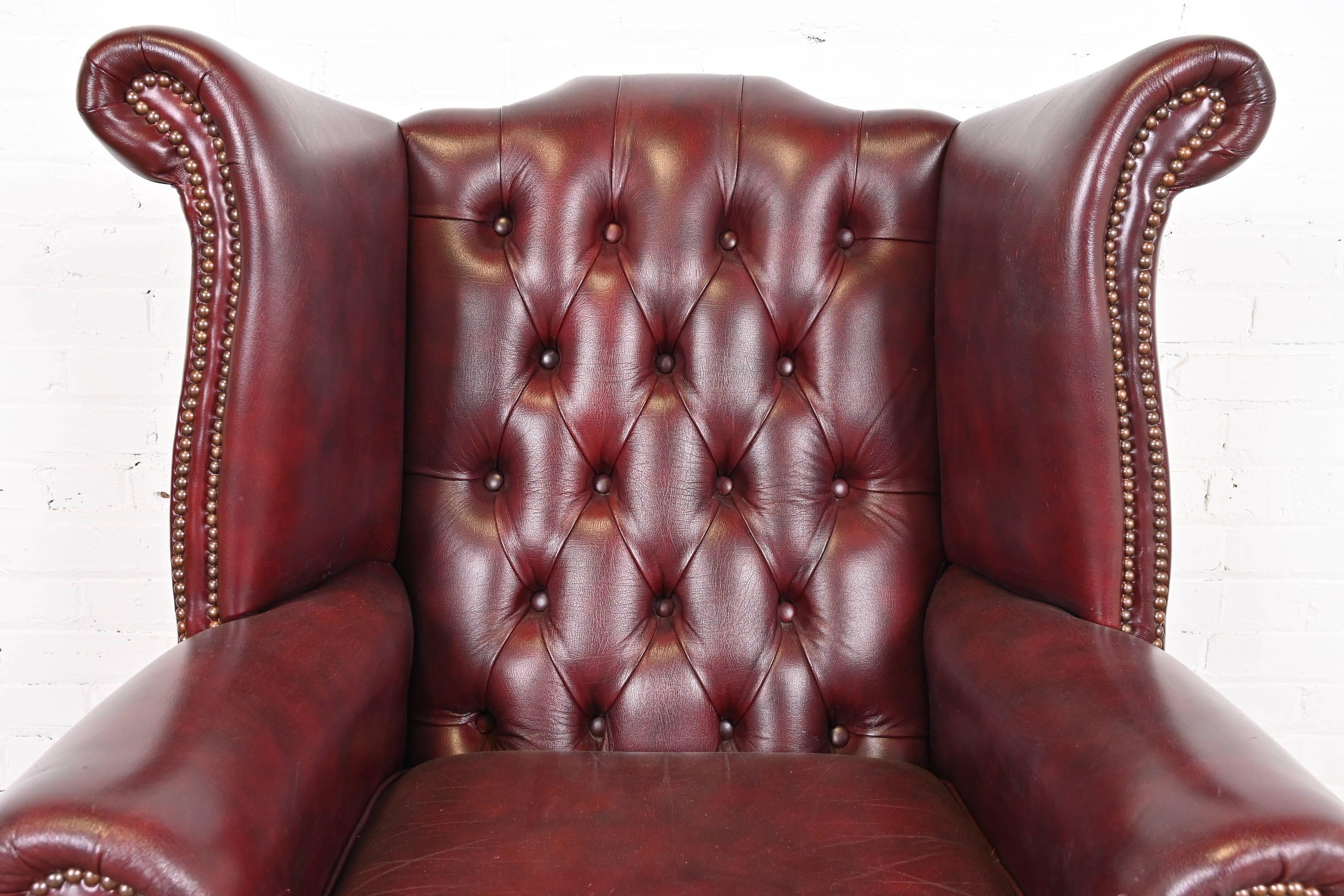 Vintage English Tufted Oxblood Leather Chesterfield Wingback Lounge ...