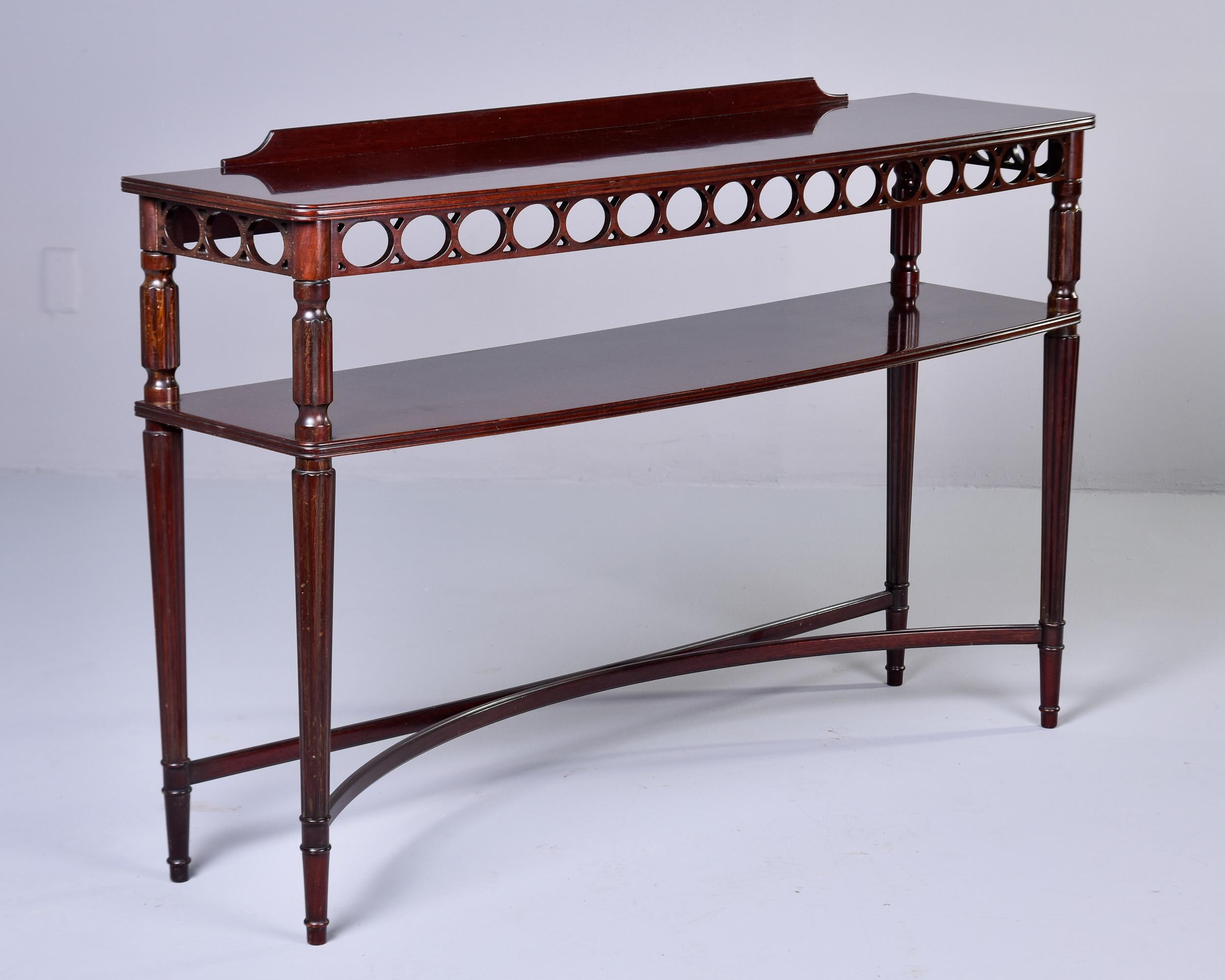 Vintage English Two Tier Mahogany Console with Open Work Apron For Sale 3
