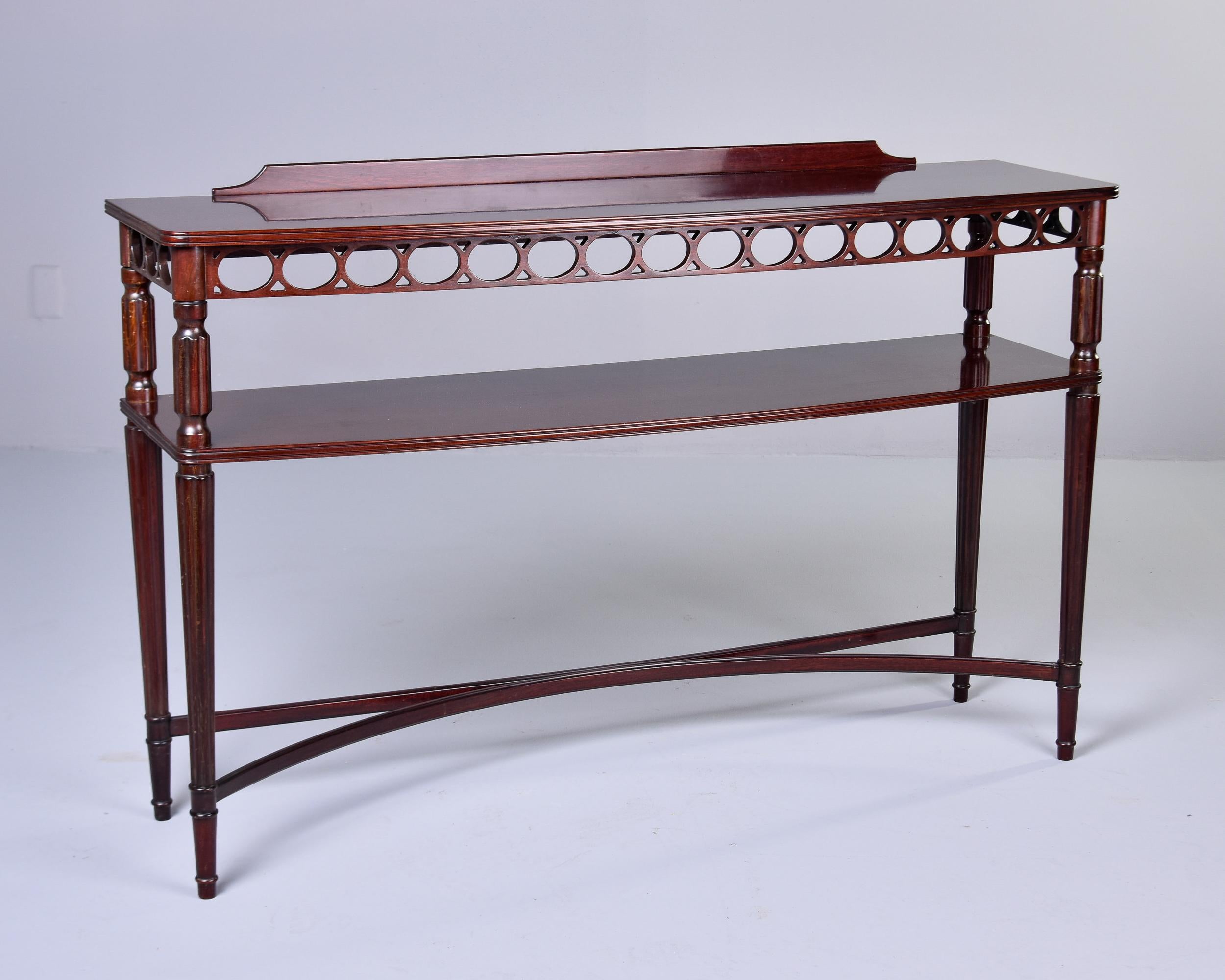 Vintage English Two Tier Mahogany Console with Open Work Apron For Sale 4