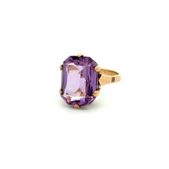 Vintage English Victorian 5 Carat Emerald Cut Amethyst Gold Solitaire Ring