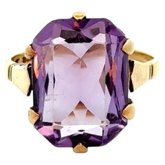 Vintage English Victorian 5 Carat Emerald Cut Amethyst Gold Solitaire Ring