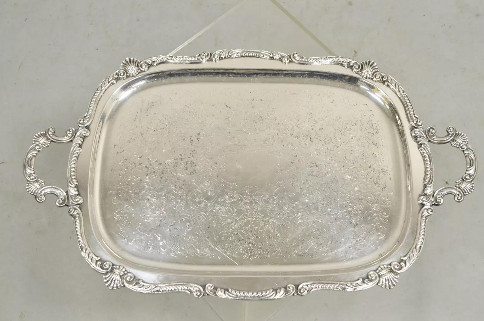 Vintage English Victorian BSC Silver Plater Twin Handle Serving Platter Tray For Sale 7