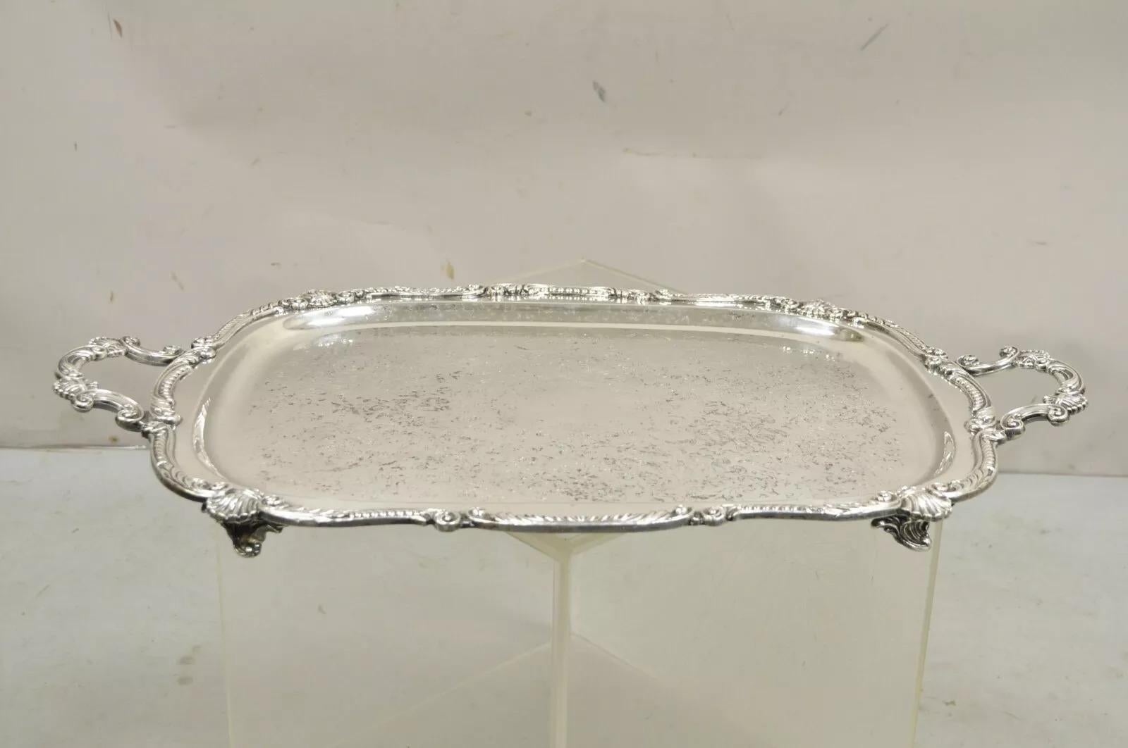 Vintage English Victorian BSC Silver Plater Twin Handle Serving Platter Tray. Circa Mid 20th Century. Measurements: 2