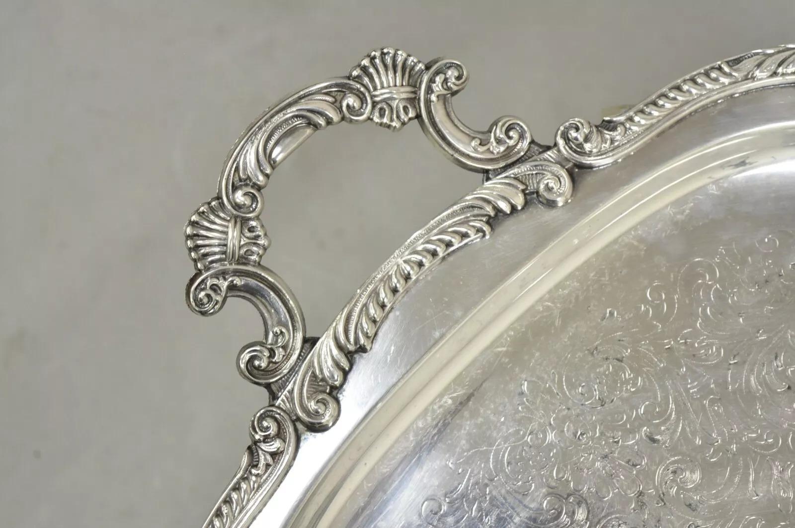 Unknown Vintage English Victorian BSC Silver Plater Twin Handle Serving Platter Tray For Sale