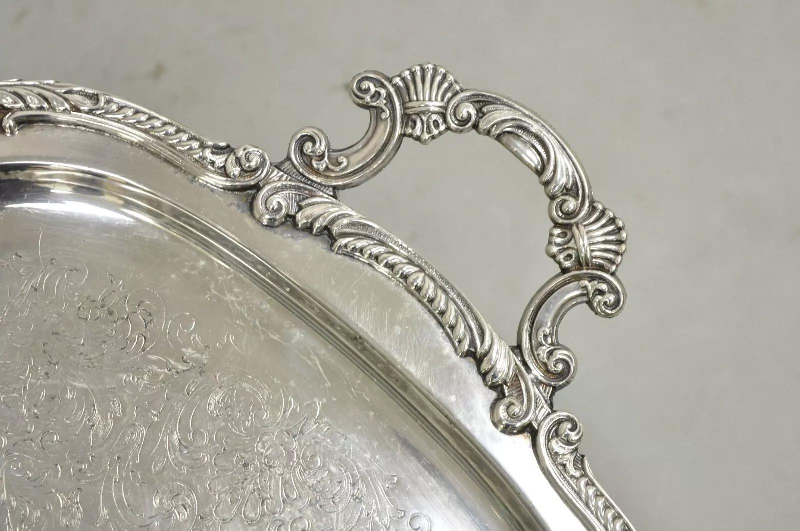 20th Century Vintage English Victorian BSC Silver Plater Twin Handle Serving Platter Tray For Sale