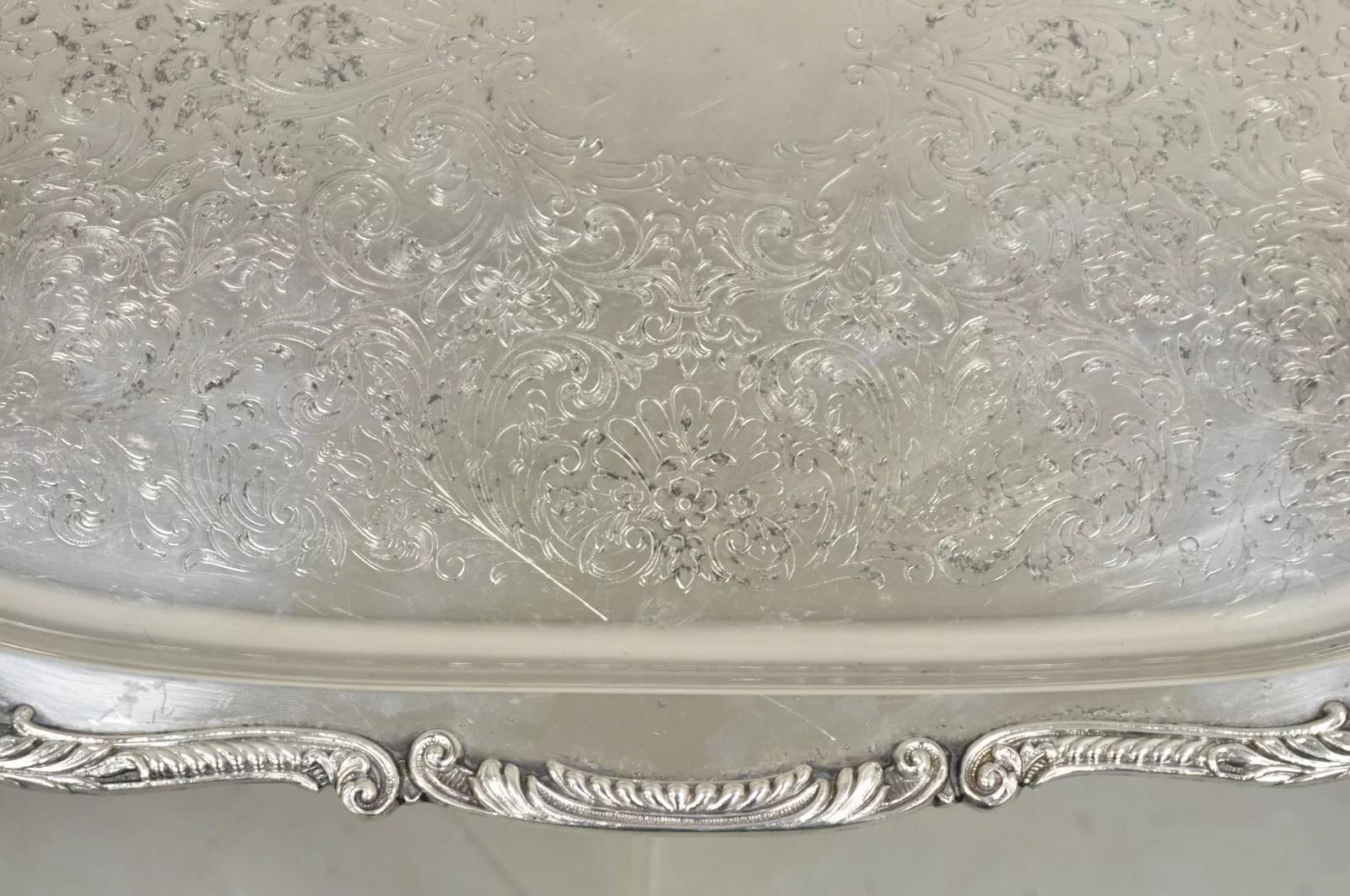 Vintage English Victorian BSC Silver Plater Twin Handle Serving Platter Tray For Sale 3