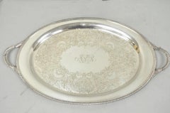 Vassoio da portata ovale vintage inglese in stile vittoriano, placcato argento, marca EGW&S, con motivo monocromatico