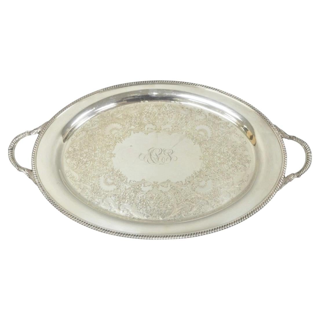 Vintage English Victorian EGW&S Silver Plated Oval Serving Platter Tray w/ Mono For Sale