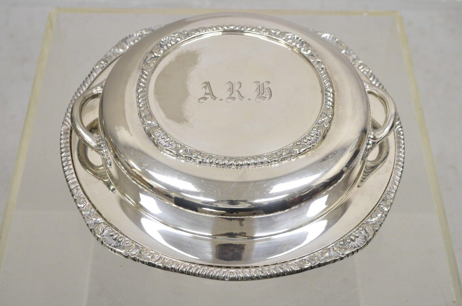 Vintage English Victorian EPC Silver Plated Lidded Dome Serving Platter Engraved For Sale 7