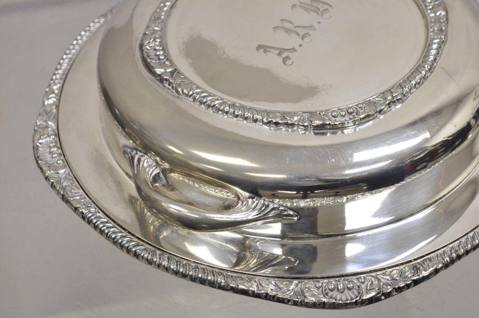 Vintage English Victorian EPC Silver Plated Lidded Dome Serving Platter Engraved For Sale 2