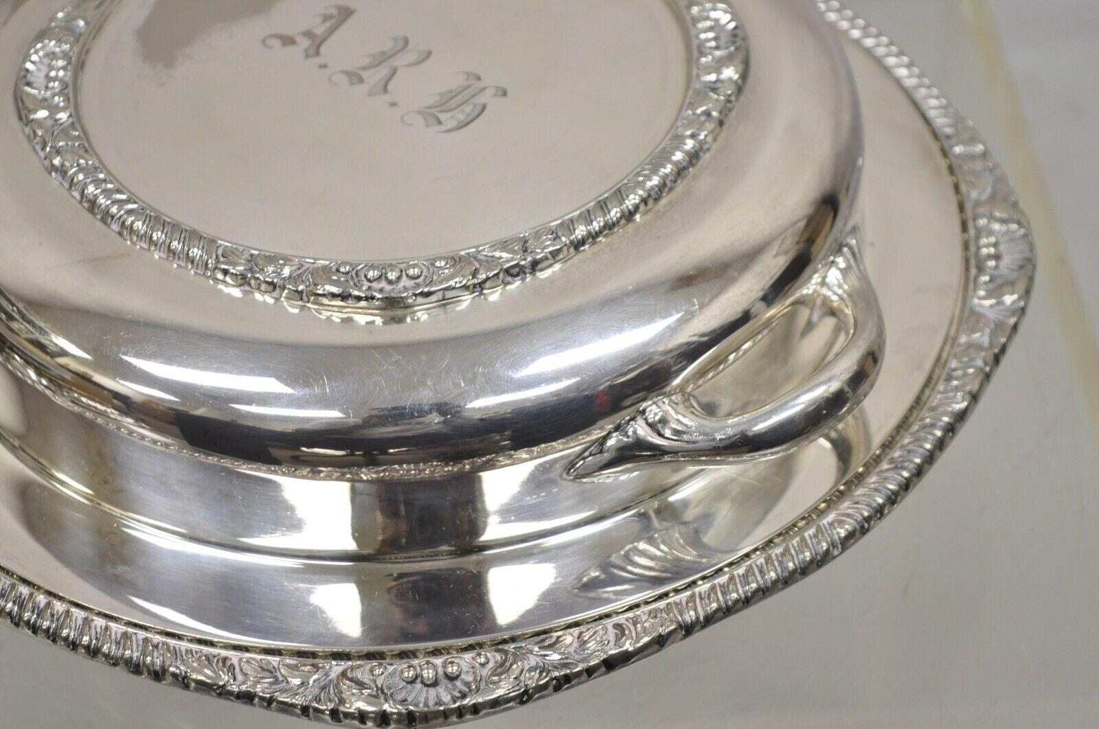 Vintage English Victorian EPC Silver Plated Lidded Dome Serving Platter Engraved For Sale 3