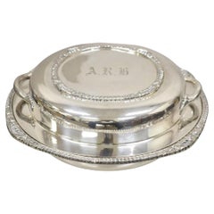 Retro English Victorian EPC Silver Plated Lidded Dome Serving Platter Engraved