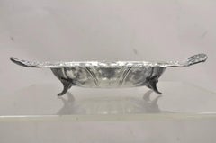 Vintage English Victorian Floral Repousse Ornate Twin Handle Footed Dish Bowl