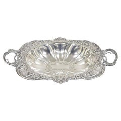Plato de pie con asa doble ornamentada, vintage, inglés, victoriano y floral repoussé