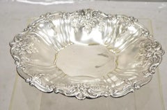 Vintage English Victorian Flower Rose Repousse Silver Plated Footed Oval Dish