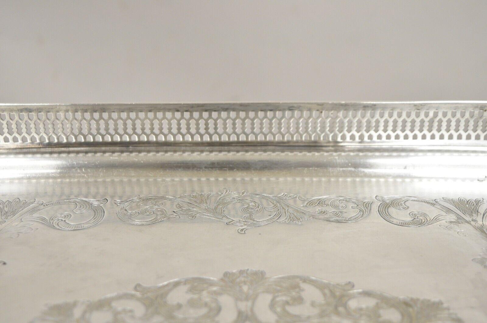 Vintage English Victorian LBS CO Superfine Silver Plated Tray with Gallery In Good Condition For Sale In Philadelphia, PA