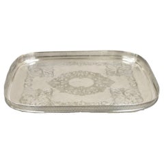 Bandeja inglesa victoriana LBS CO de plata superfina con galería